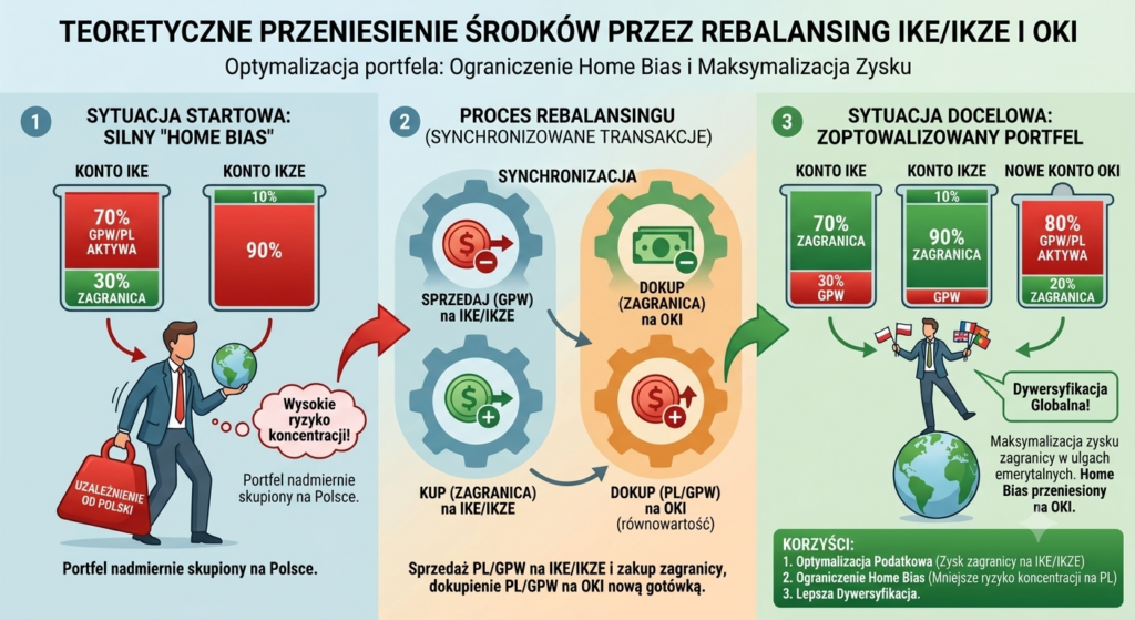 infografika „SYSTEM: rebalancing IKE, IKZE, OKI, PL GPW, home bias”